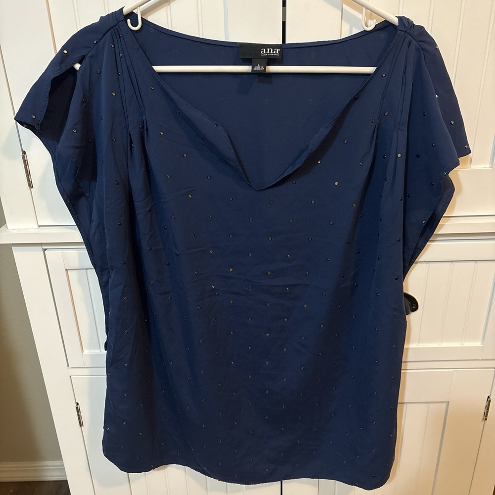 ANA Navy Studded Blouse Size L Business Casual Top
